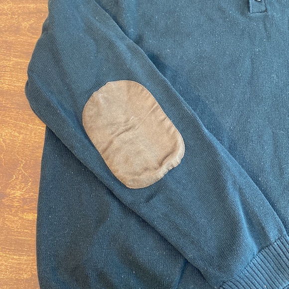 Chaps Dark Blue Sweater, Mock Turtleneck 1/4 Button Up, Brown Details Men's XXL - Picture 7 of 8